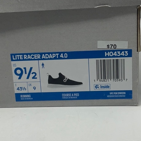 NWT Adidas men’s black/white Lite Racer Adapt 4.0 slip on running shoe, size 9.5 - Picture 9 of 10